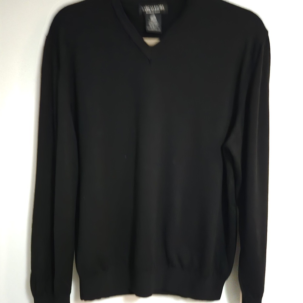 Marco Fiori Sz L Made In Italy Black 100% Extra‎ Fine Merino Wool V-neck Sweater